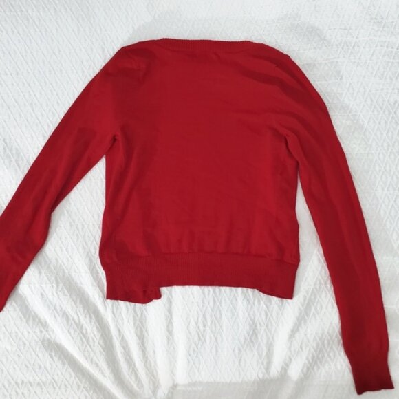 Vintage Knit Red Cardigan With Pockets/Flower Broach - Picture 6 of 15